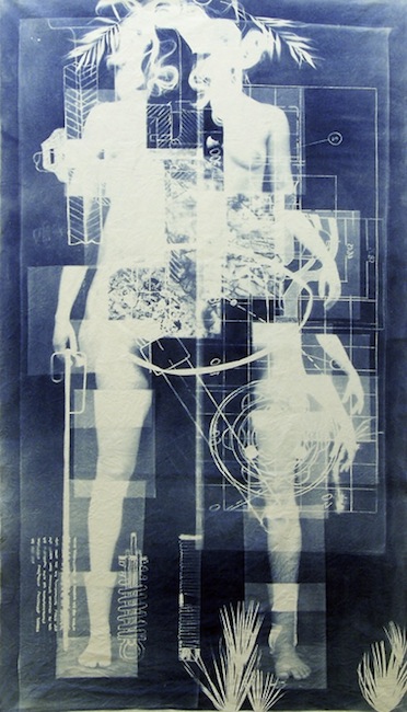 Klara Meinhardt: Kontrolle, 2017, 
cyanotype on canvas, 210 x 120 cm

